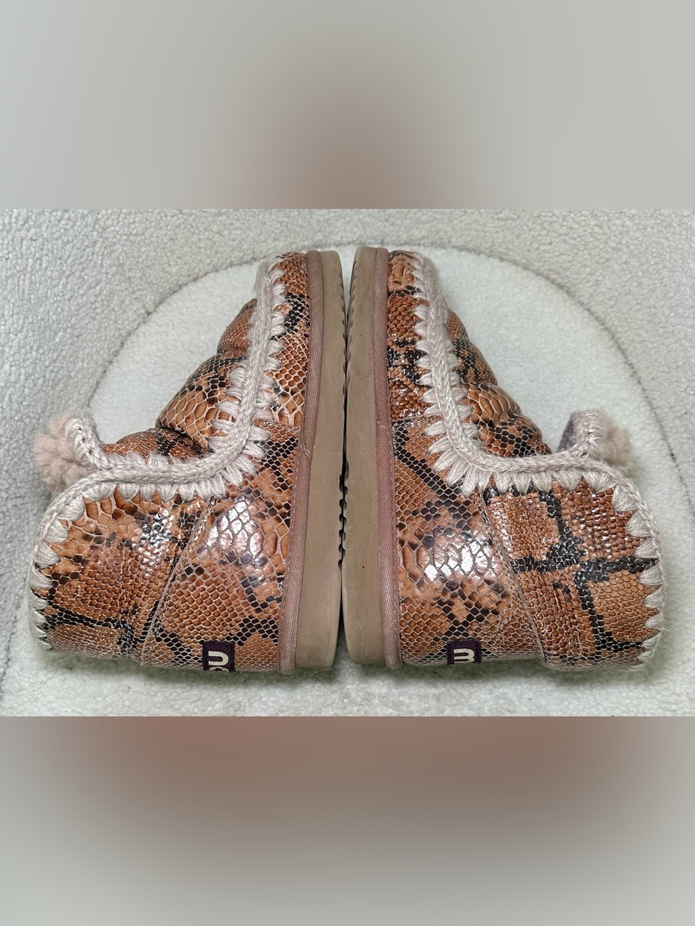 MOU Eskimo 18 Snake Python Print Shearling Ankle Boots Tan Cream Brown Winter 9
